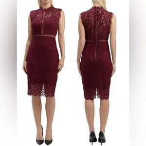 Bardot Lace Panel Sleeveless Shift Dress Size 8 Red